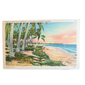 Vintage‎ Postcard Florida Keys Beach Tichnor Linen Card Palm Trees